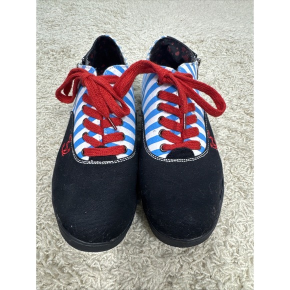T.U.K. Shoes - T.U.K. Womens 8 Nautical Anchor Sneakers Blue Stripe Rockabilly Psychobilly Punk